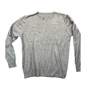 Gray Crewneck Knit Sweater Long Sleeve Ribbed Trim Heather Gray Pullover Small